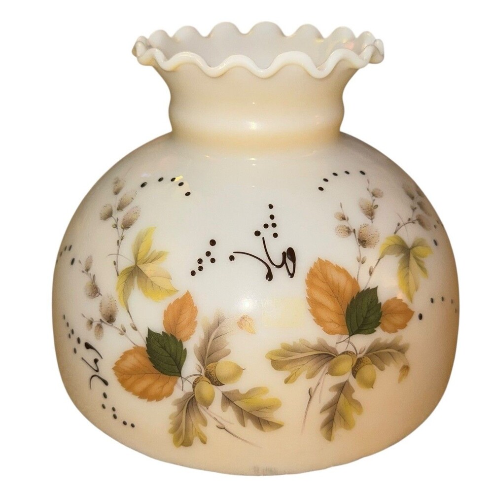 Vintage GWTW 10" Beige Hurricane Oil, Electric Glass Melon Lamp Shade Floral